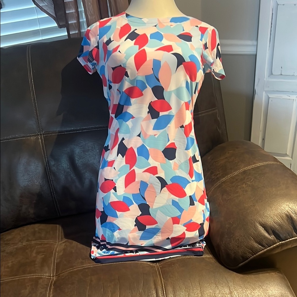 NEW Pappagallo Pink and Blue Maxi Dress Casual Crew Neck